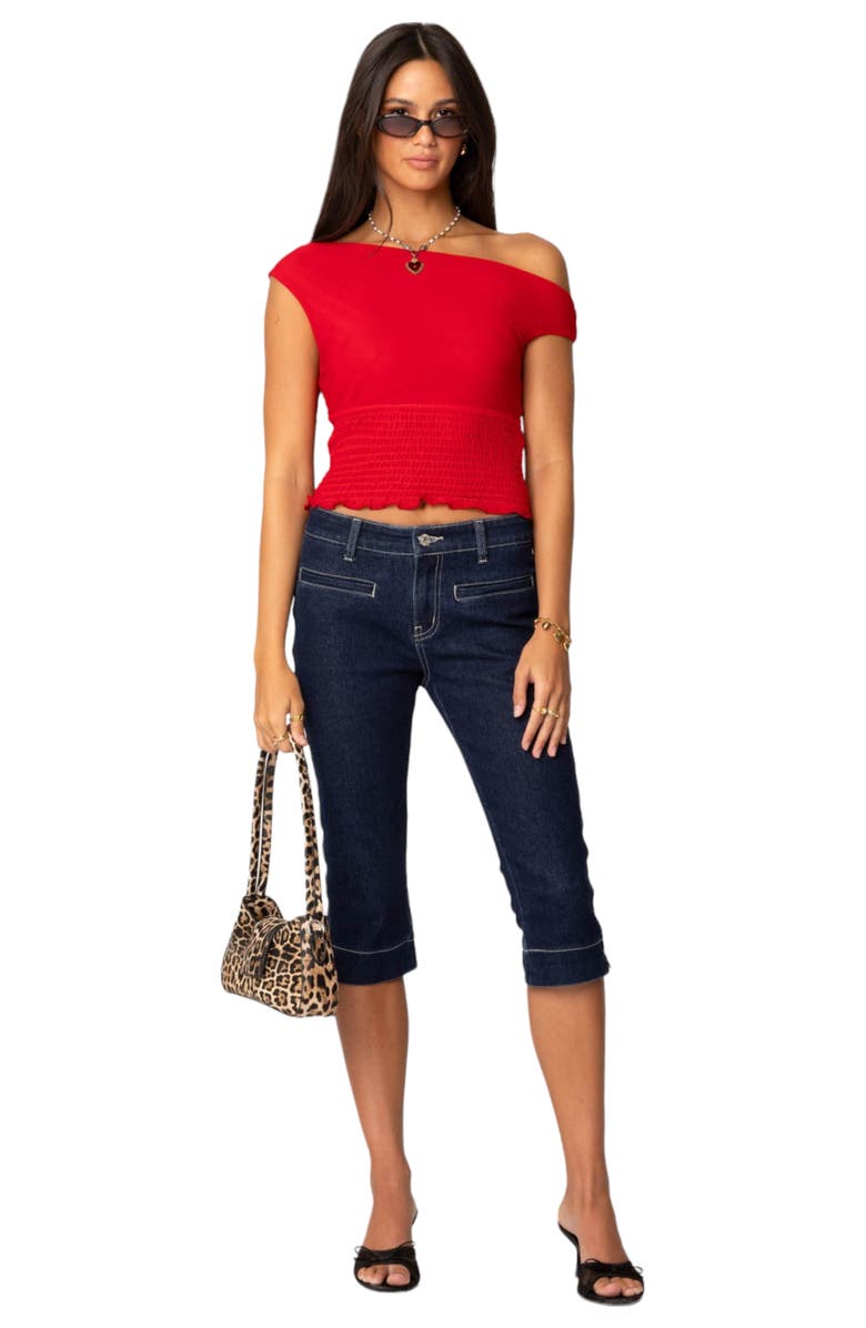 EDIKTED Jenny Scrunched One-Shoulder Top, Alternate, color, Red