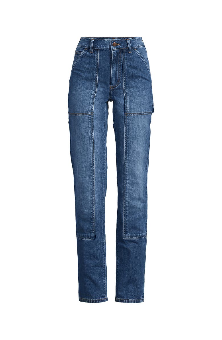 Lands' End Soft Denim High Rise Rail Straight Leg Utility Jeans, Alternate, color, Indigo Tide Blue