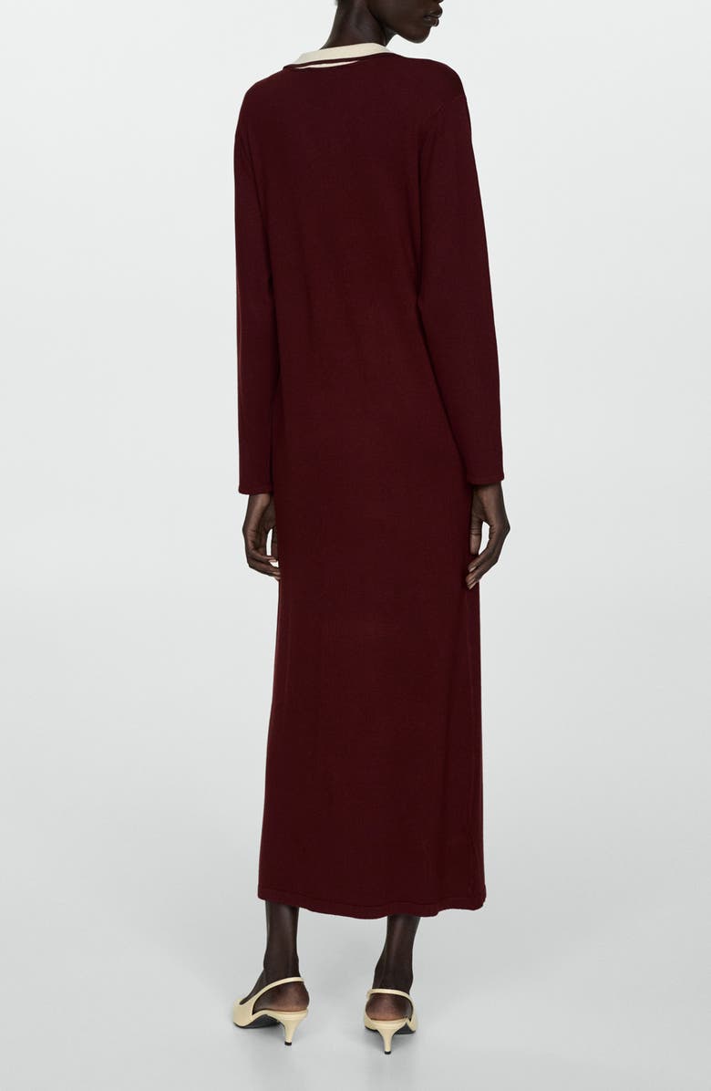 MANGO Contrast Collar Long Sleeve Knit Dress, Alternate, color, Burgundy