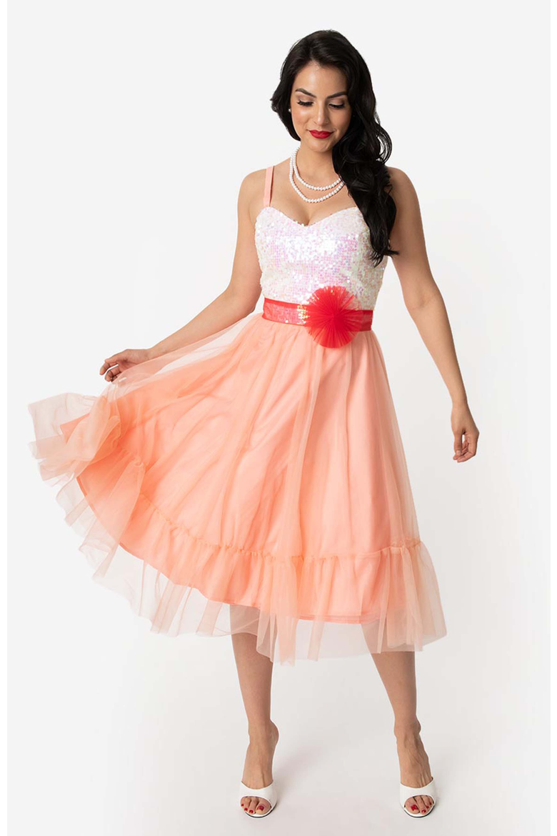 Chiffon Swing Dress, Main, color, Peach and White