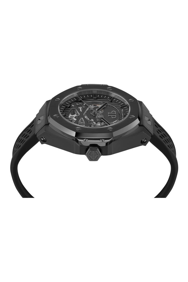 $keleton Royal Automatic Silicone Strap Watch, 46mm, Alternate, color, BLACK