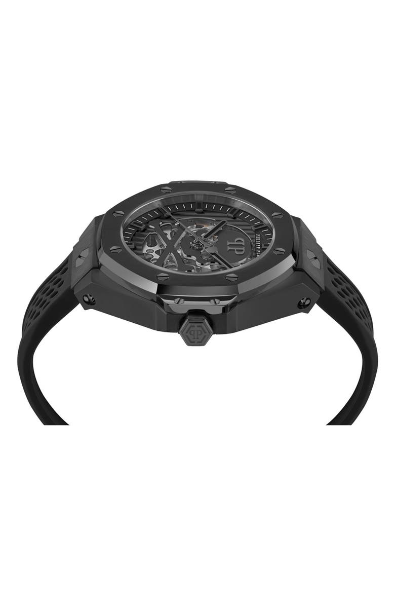 PHILIPP PLEIN $keleton Royal Automatic Silicone Strap Watch, 46mm, Alternate, color, Black