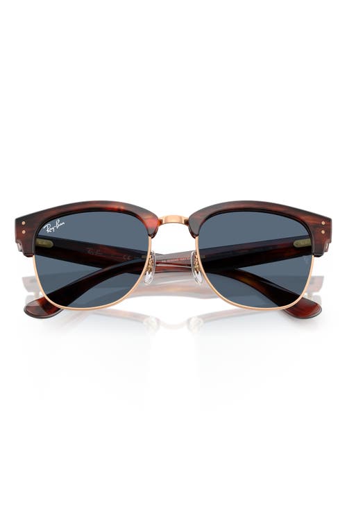 Ray Ban Clubmaster Reverse Sunglasses Striped Havana Frame Blue Lenses 51-21 In Dark Blue