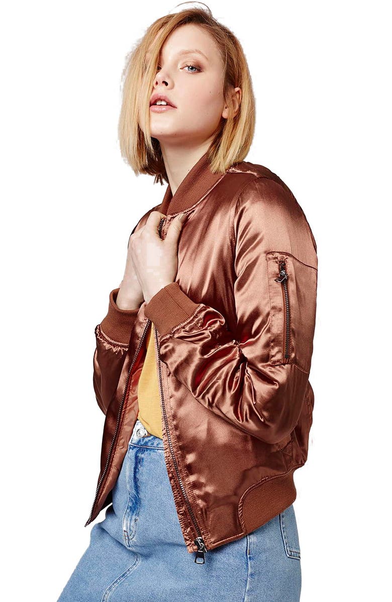 Topshop 'MA1' Shiny Bomber Jacket, Alternate, color, 