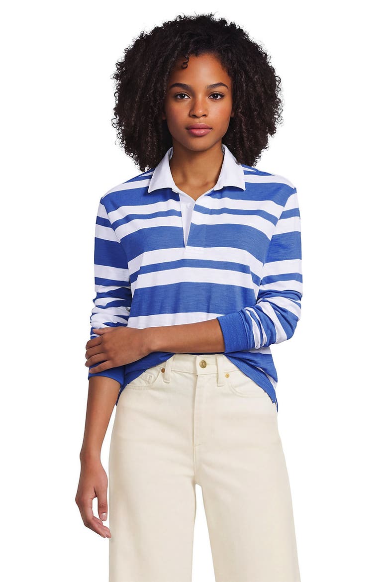 Long Sleeve Lightweight Slub Rugby Polo, Alternate, color, Muted Cobalt Blue/White Stripe
