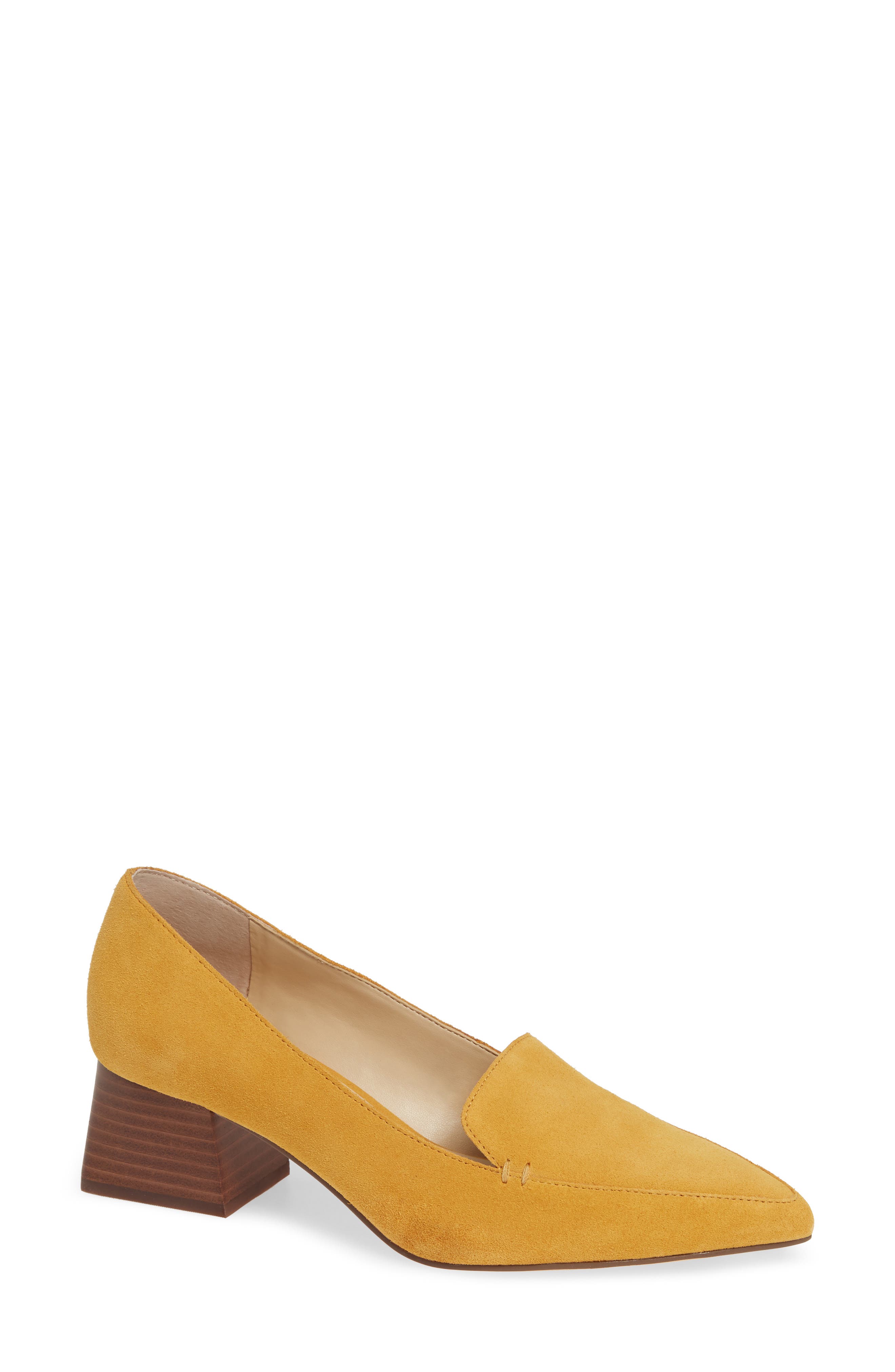Mavis Flare Heel Loafer, Main, color, RUSTED GOLD SUEDE