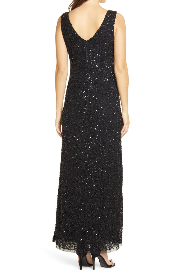 Sequin Mesh A-Line Gown, Alternate, color, BLACK