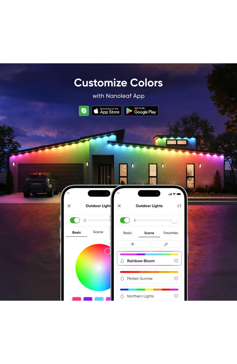 Nanoleaf Matter Smart Multicolor Permanent Outdoor Lights Smarter Kit with Cable Covers 49ft, Alternate, color, Multicolor