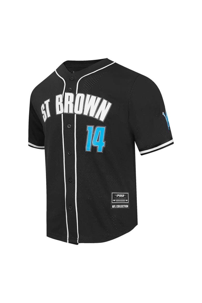 Men's Pro Standard Amon-Ra St. Brown Black Detroit Lions Player Name & Number Mesh Button-Up Baseball Shirt, Alternate, color, Black