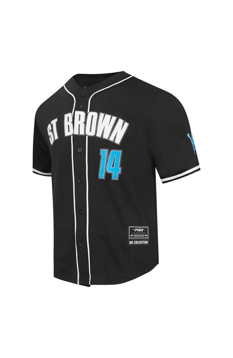 PRO STANDARD Men's Pro Standard Amon-Ra St. Brown Black Detroit Lions Player Name & Number Mesh Button-Up Baseball Shirt, Alternate, color, Black