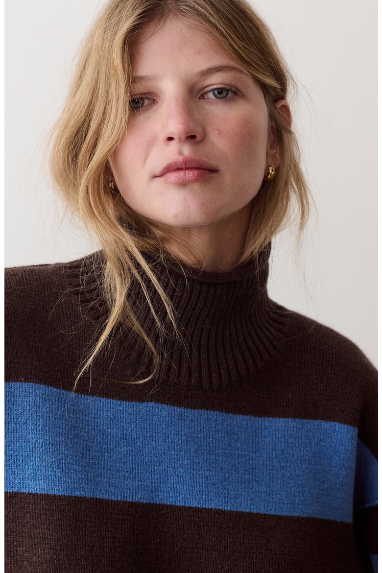Maggie Rollneck Stripe Sweater, Alternate, color, CHOCOLATE AND CORONET