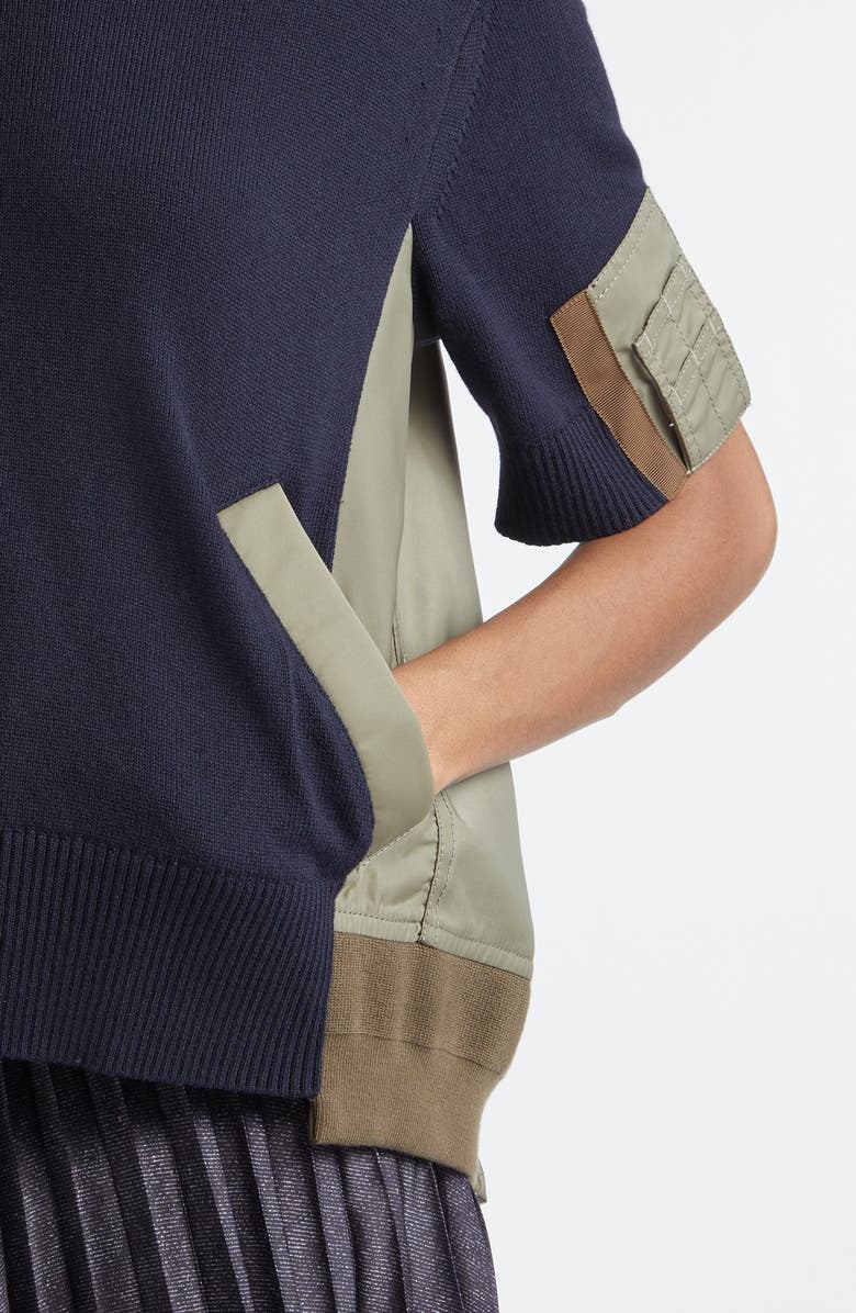 Sacai Mixed Media Short Sleeve Sweater, Alternate, color,
