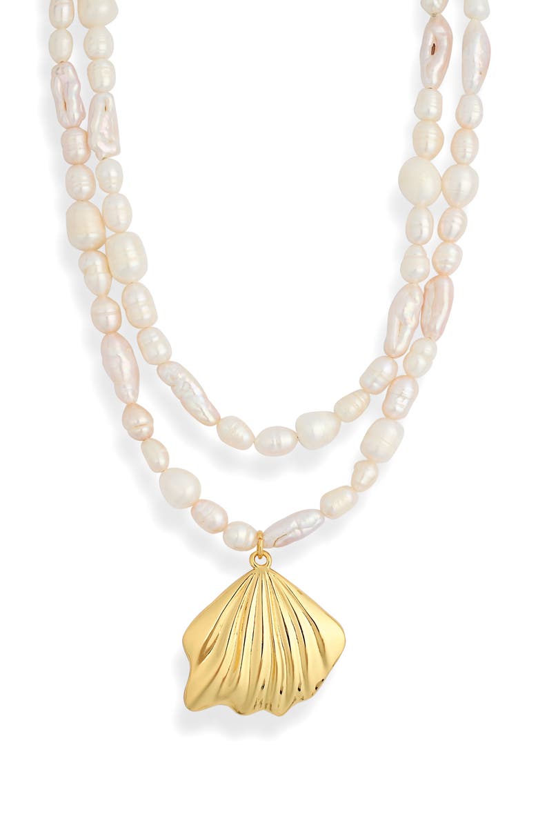 FRASIER STERLING Tropea Freshwater Pearl Layered Necklace, Main, color, Gold