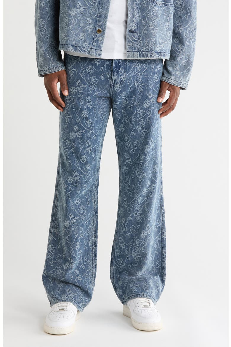 Floral Jacquard Straight Leg Jeans, Main, color, LIGHT INDIGO