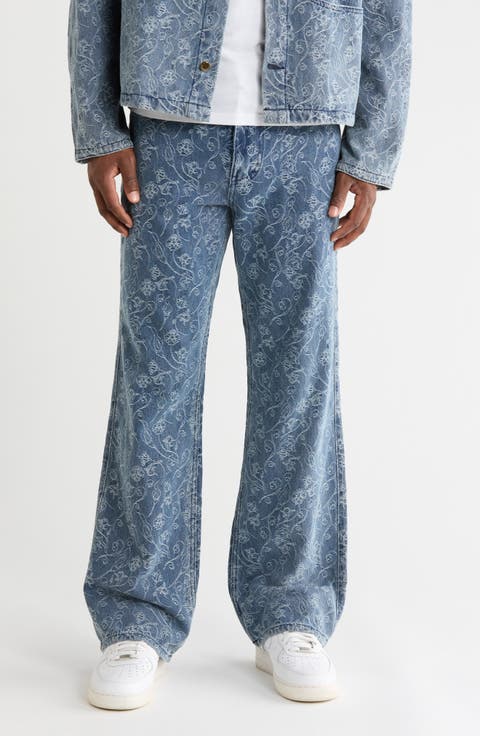 Floral Jacquard Straight Leg Jeans