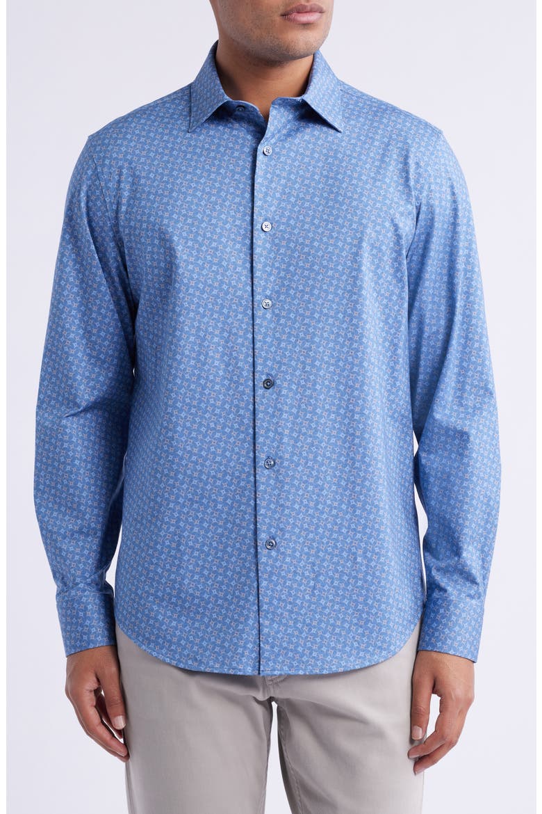 Jimmy OoohCotton® Abstract Print Button-Up Shirt, Main, color, COBALT