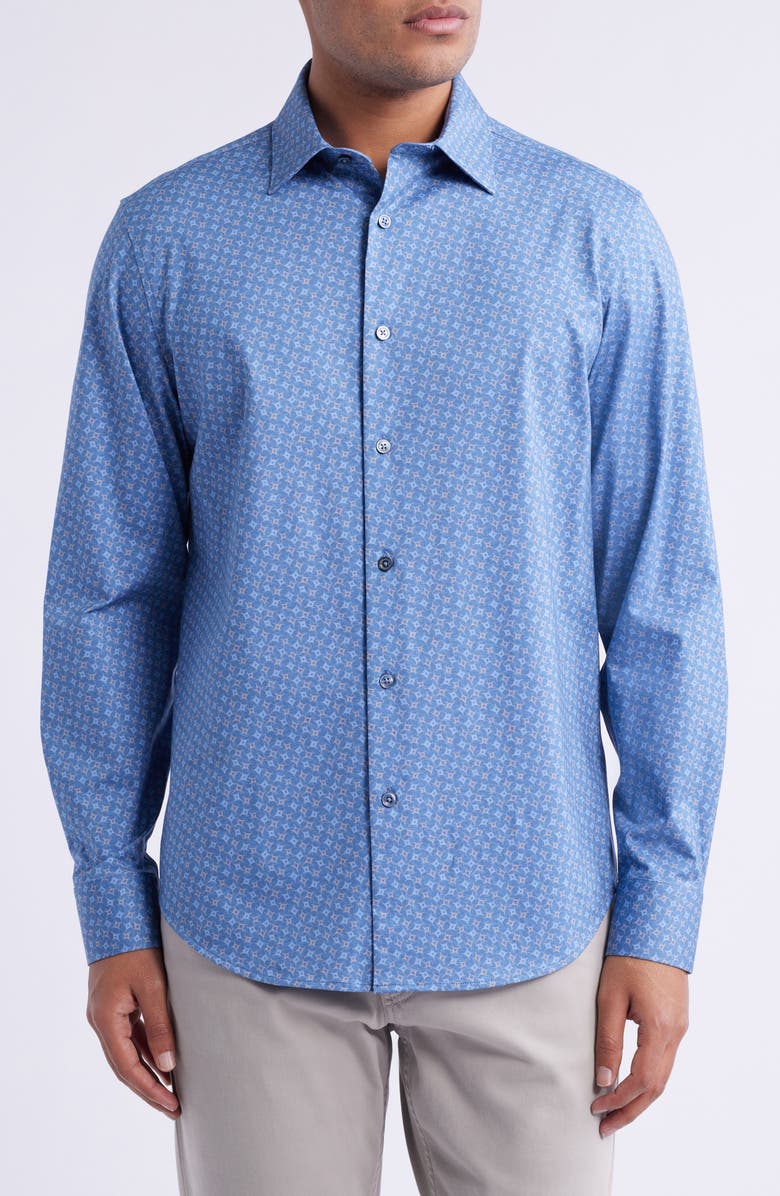 Bugatchi Jimmy OoohCotton<sup>®</sup> Abstract Print Button-Up Shirt, Main, color, Cobalt