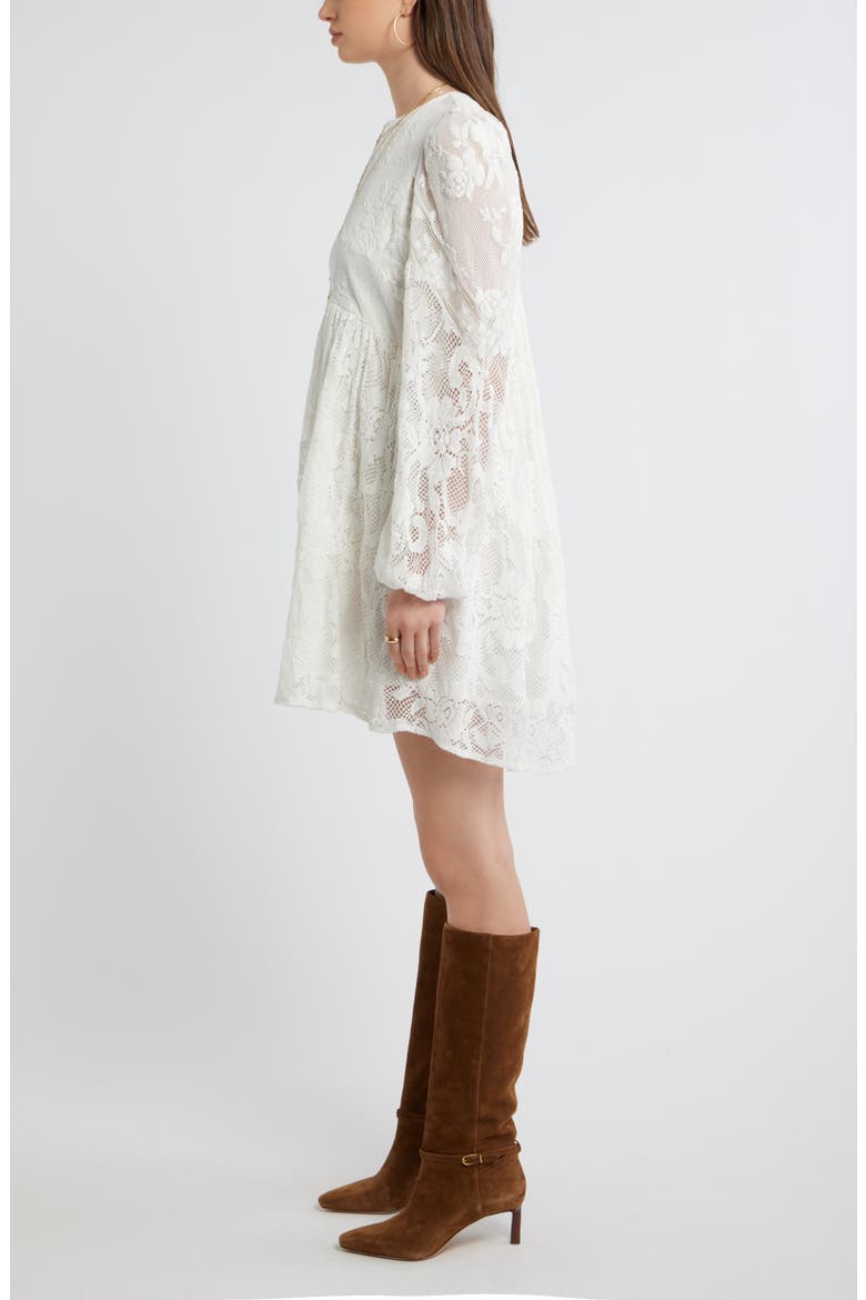Long Sleeve Lace Babydoll Dress, Alternate, color, IVORY EGRET