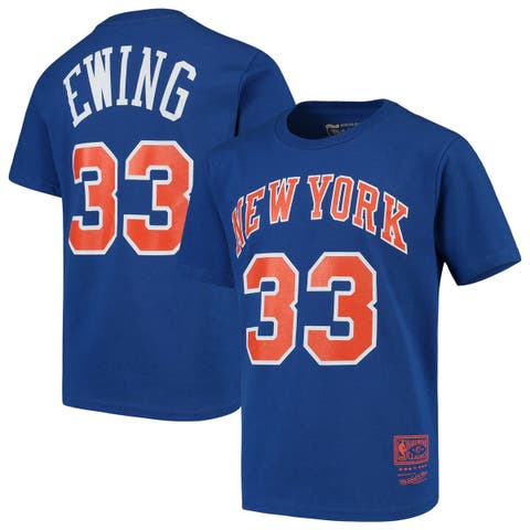 Youth Mitchell & Ness Patrick Ewing Blue New York Knicks Hardwood Classics Name & Number T-Shirt