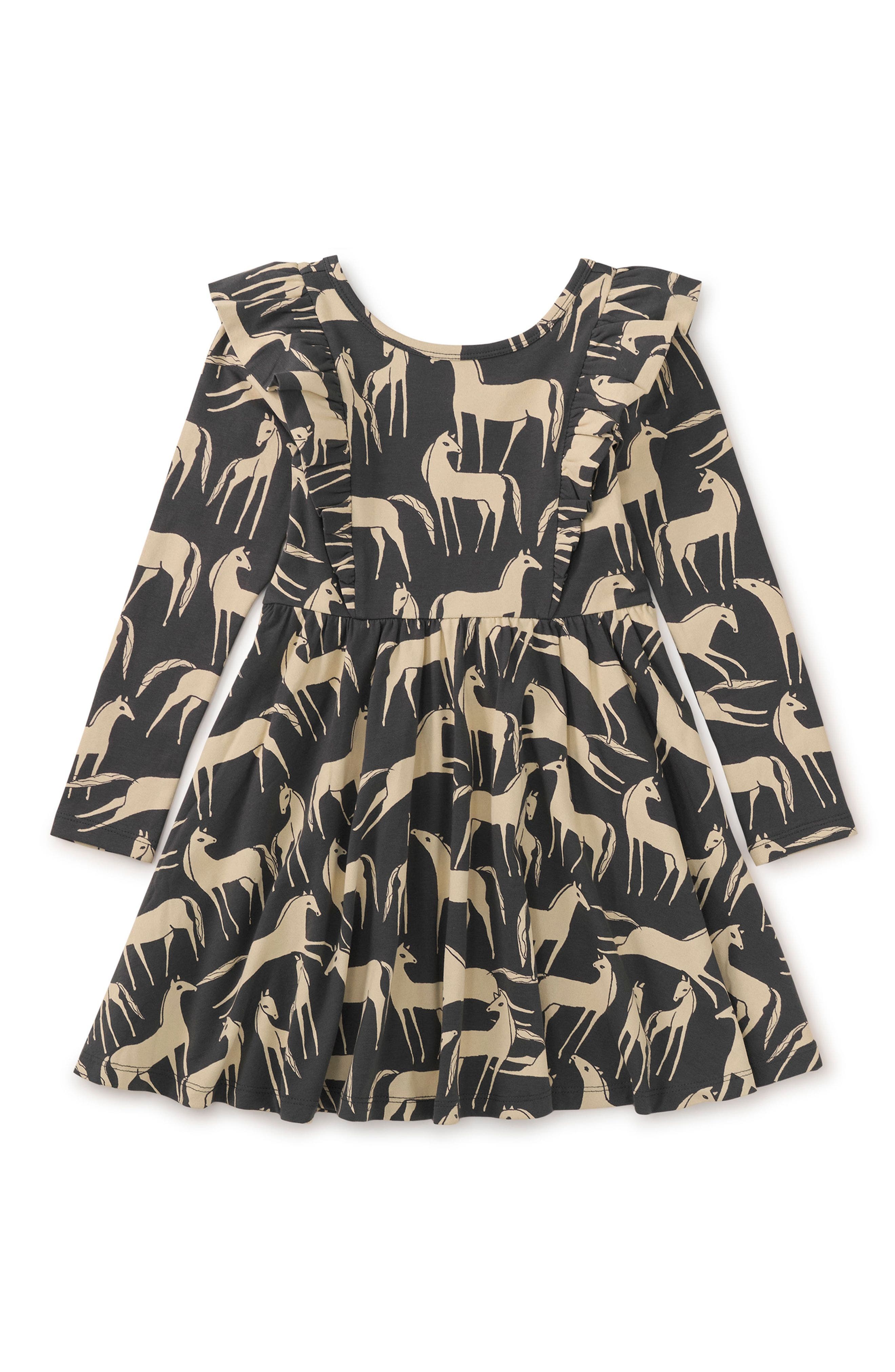 Tea Collection Ruffle Shoulder Ballet Dress in Golden Horse 