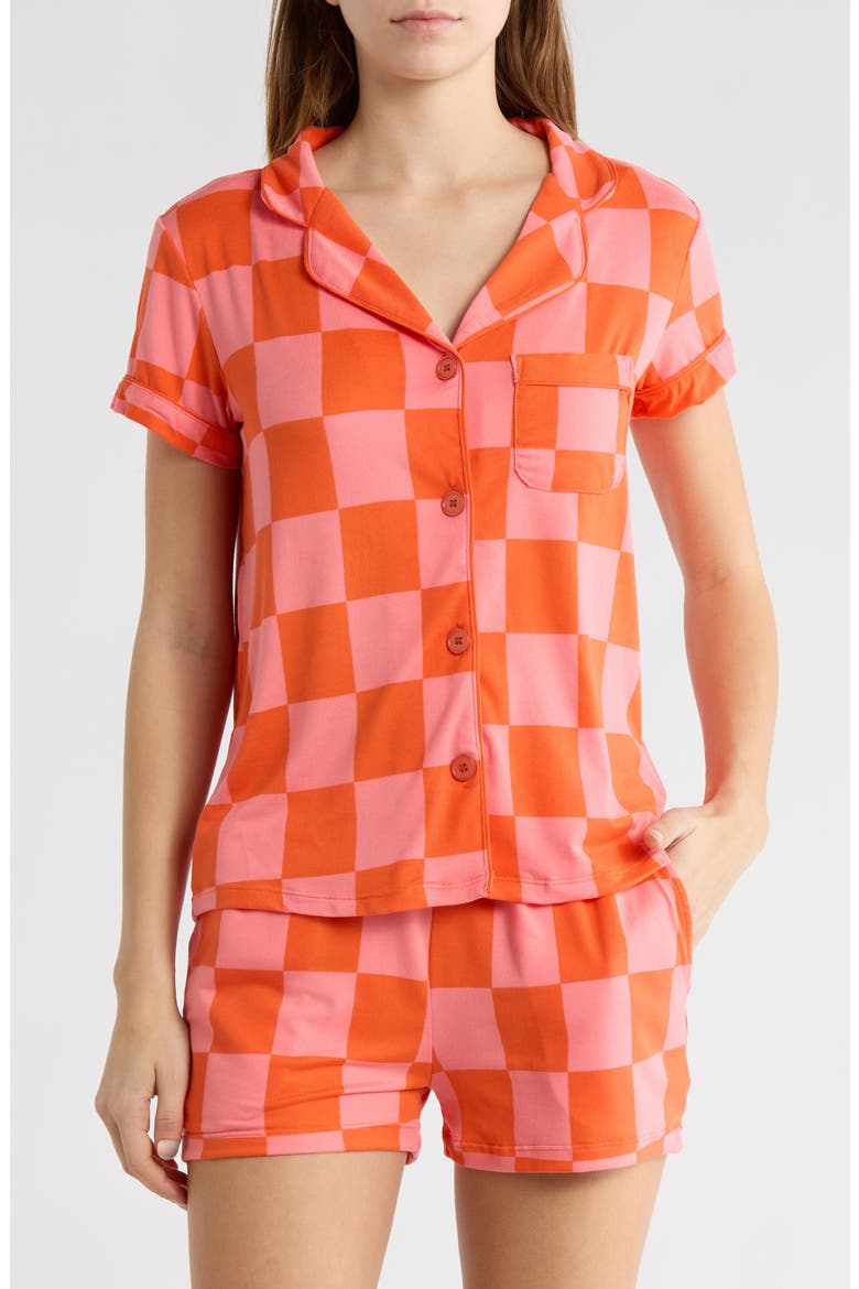 Dixie Checkerboard Short Pajamas, Main, color, LARGE CHECKBOARD PINK ORANGE