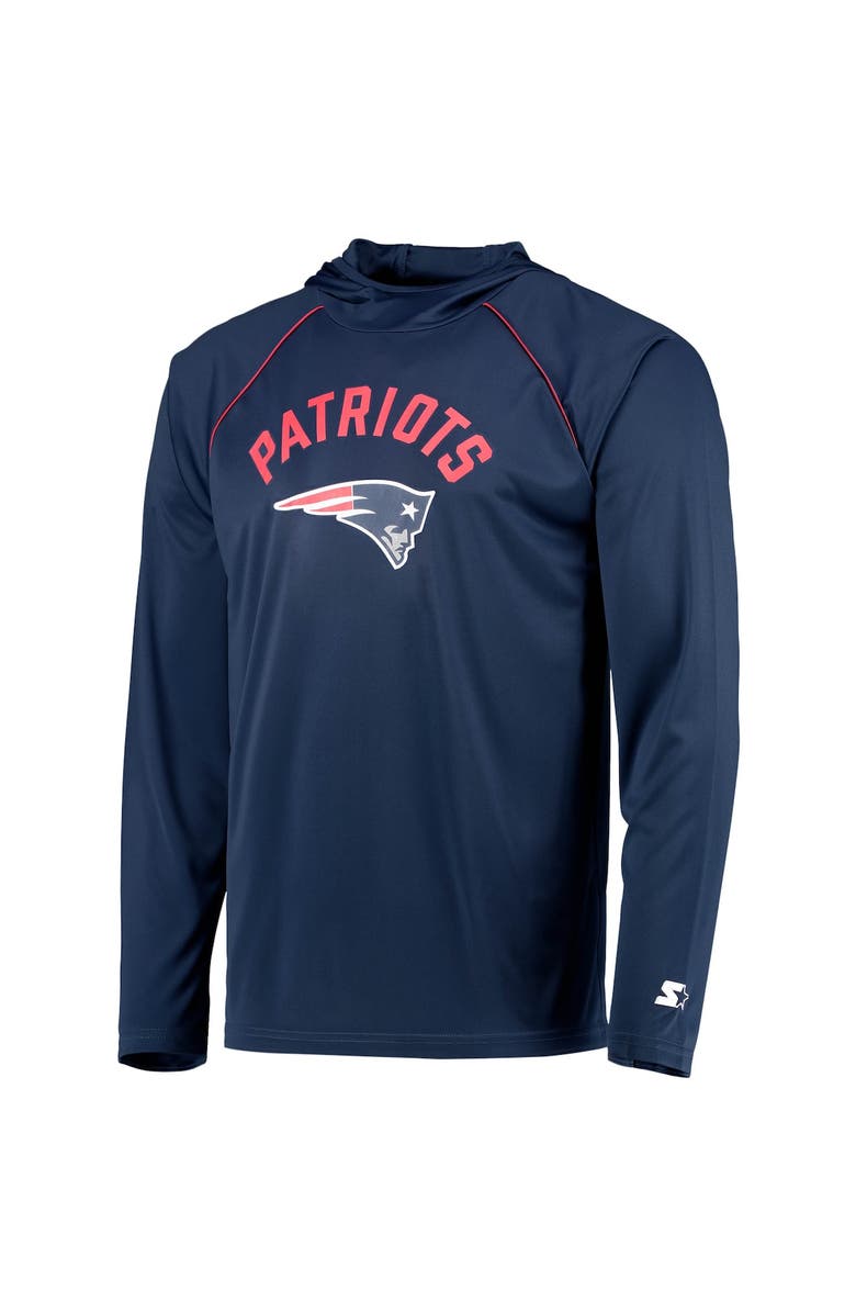STARTER Men's Starter Navy New England Patriots Raglan Long Sleeve Hoodie T-Shirt, Alternate, color, Navy