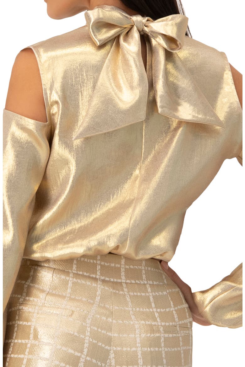 Cold-Shoulder Blouse with Back Bow, Alternate, color, Gold