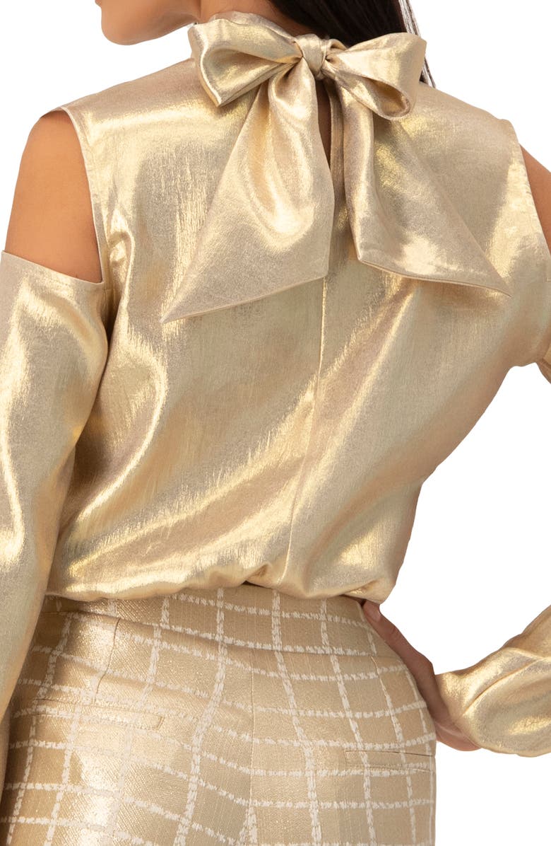 IVONNE Cold-Shoulder Blouse with Back Bow, Alternate, color, Gold
