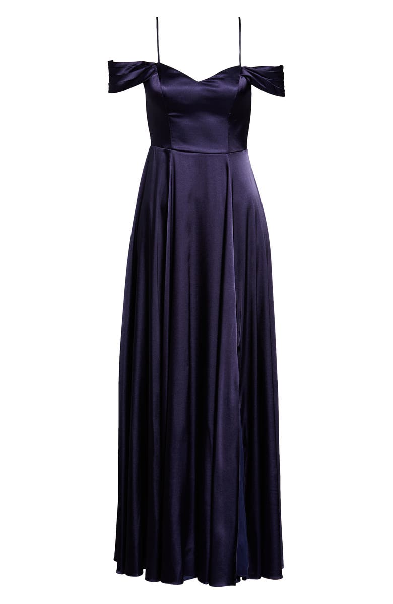 Sequin Hearts Cold Shoulder Satin Evening Gown, Alternate, color, 