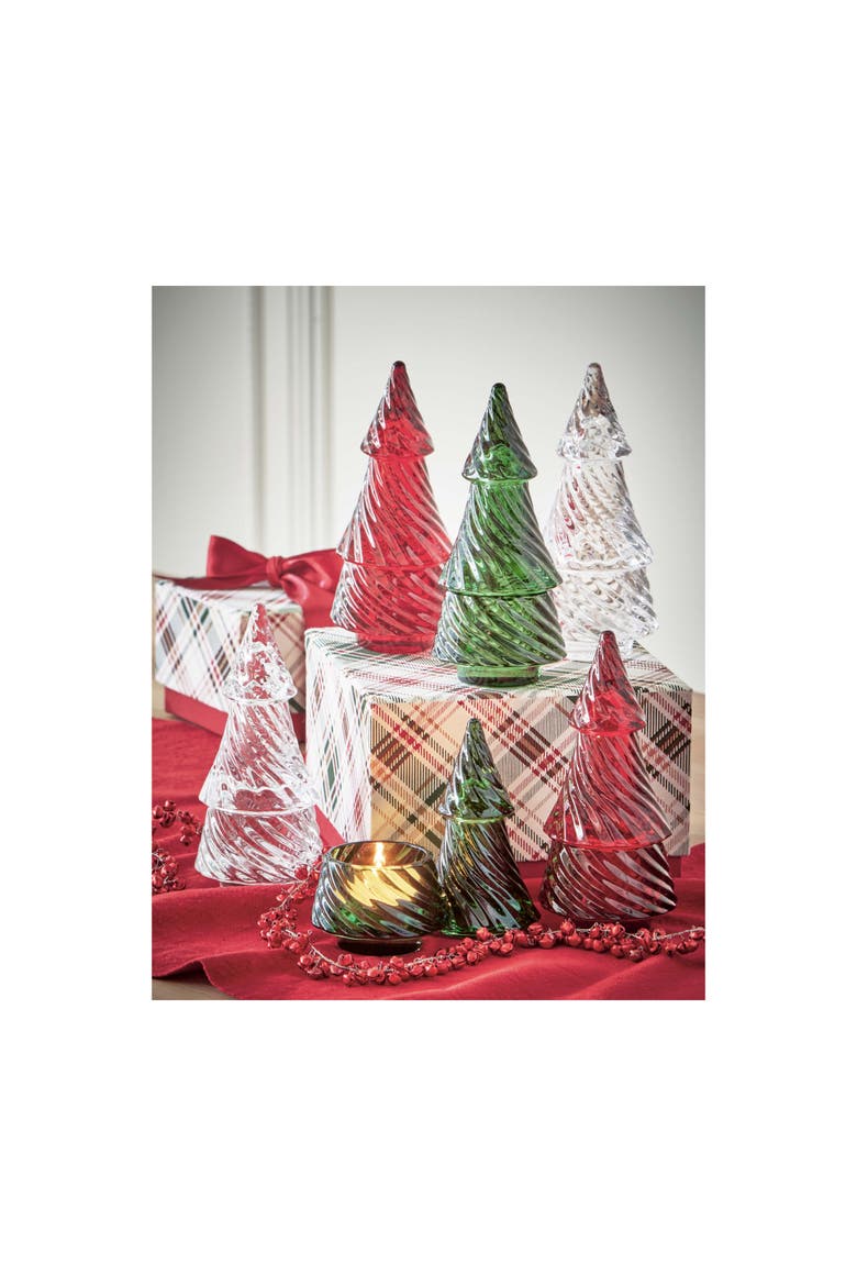Glass Twist Tree Tealight Holder Green Candle Holder, Alternate, color, Green