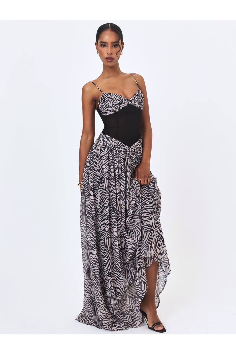 Onora Zebra Print Chiffon Dipped Waist Maxi Dress, Alternate, color, Zebra Print