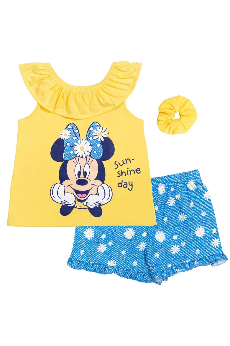 Minnie Mouse Top and Shorts Set, Main, color, Yellow Blue Daisy