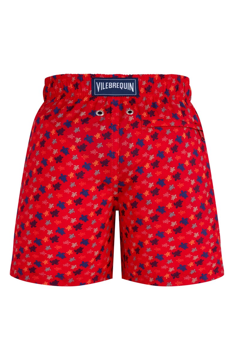 Vilebrequin Kids' Micro Ronde Des Tortues Rainbow Ultra-Light And Packable Swim Trunks, Alternate, color, Coquelicot