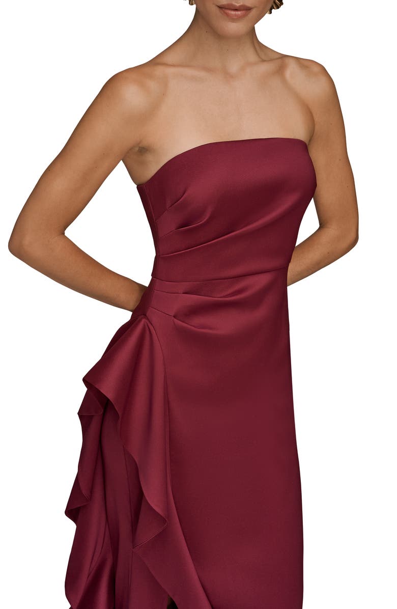 Donna Karan New York Strapless Ruffle Dress, Alternate, color, Sangria