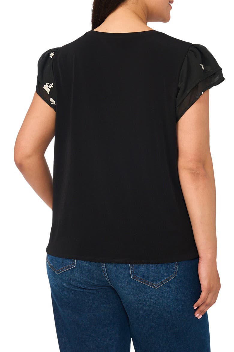 Embroidered Tiered Ruffle Sleeve Stretch Crepe Top, Alternate, color, RICH BLACK
