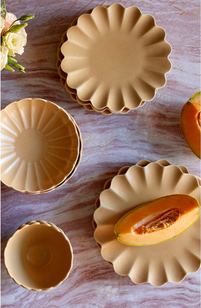 LEMIEUX ET CIE Dhalia Stoneware 4-Piece Salad Plate Set, Alternate, color, Camel