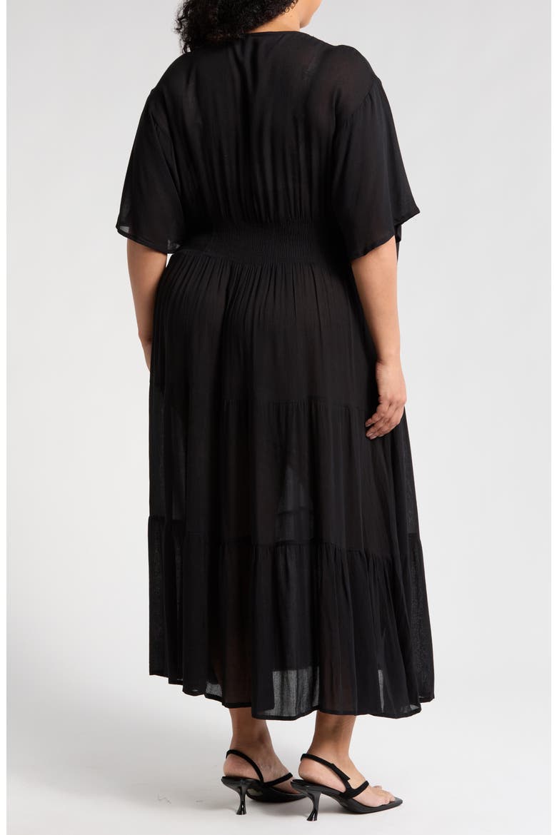 Beaded Flutter Sleeve Maxi Dress, Alternate, color, BLACK
