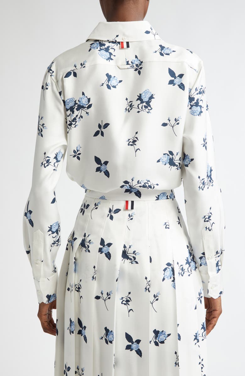 Thom Browne Rose Print Silk Button-Up Shirt, Alternate, color, 
