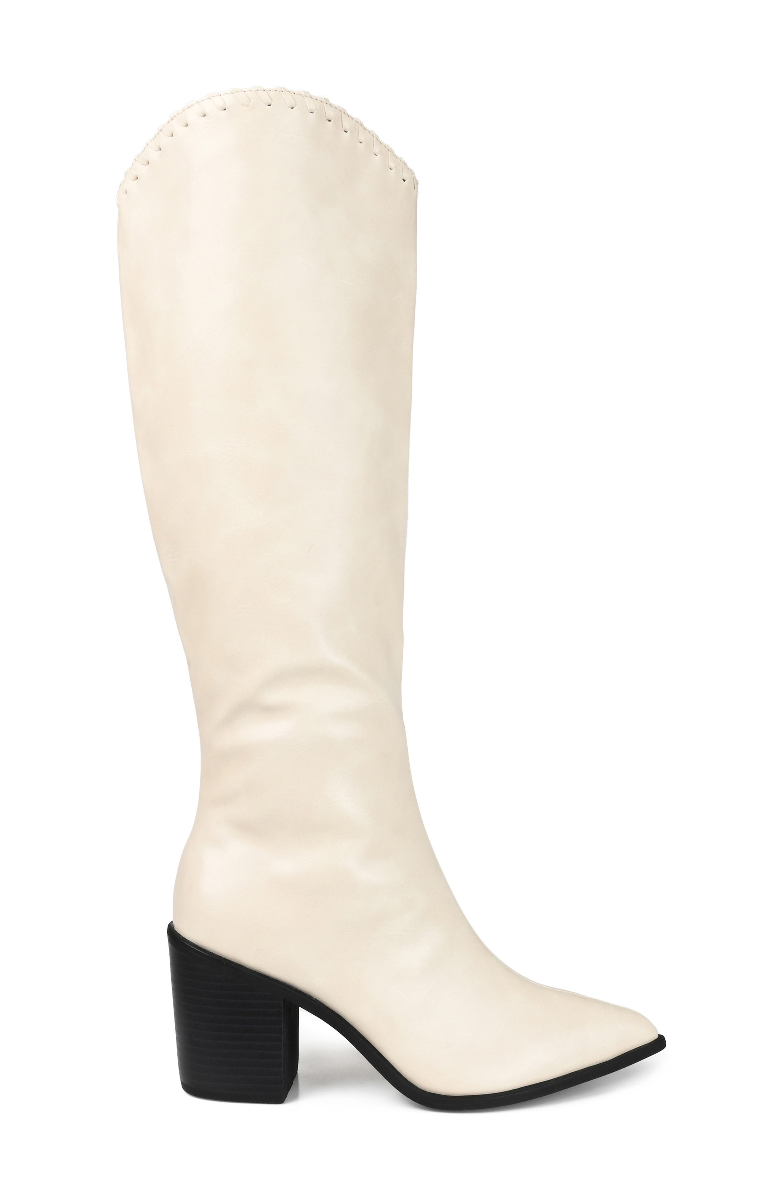 Daria Whipstitch Tall Vegan Leather Western Boot, Alternate, color, BONE