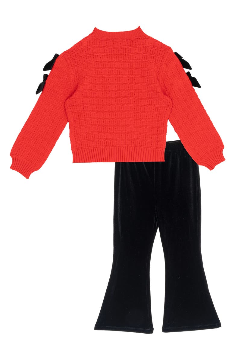 Rare Editions Kids' Bow Textured Sweater & Flared Leggings Set, Alternate, color, Red