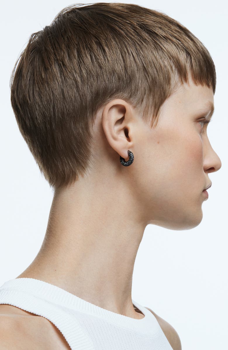 Swarovski Dextera Pavé Hoop Earrings, Alternate, color, Black