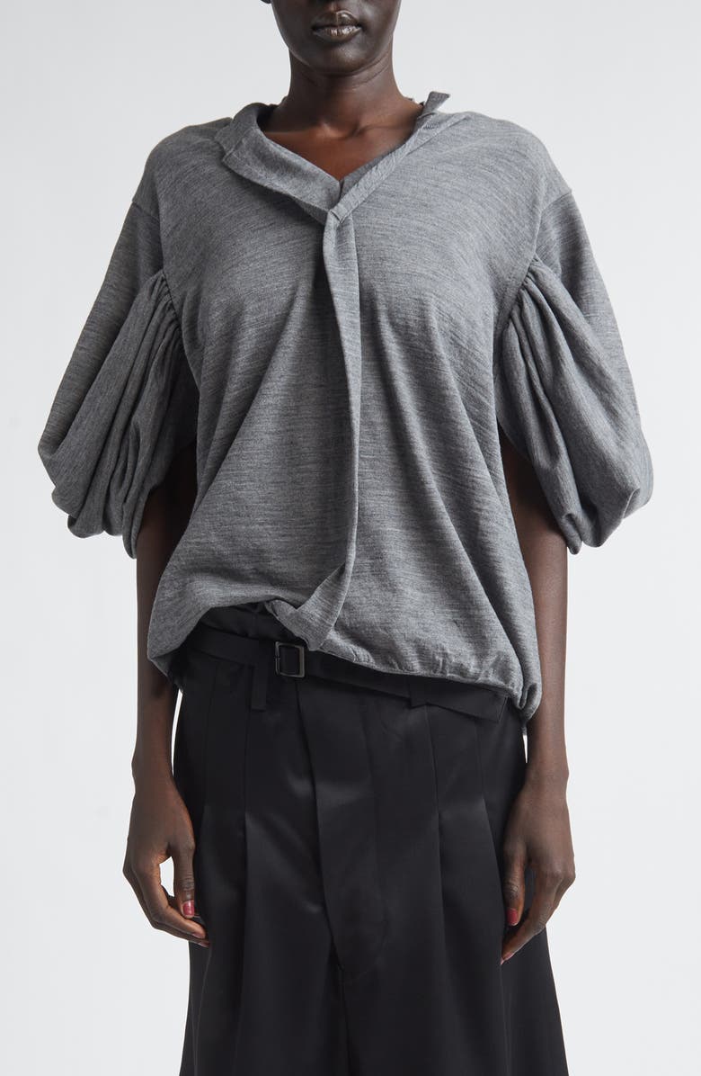 Junya Watanabe Fine Gauge Worsted Wool Jersey Sweater, Main, color, Top Gray