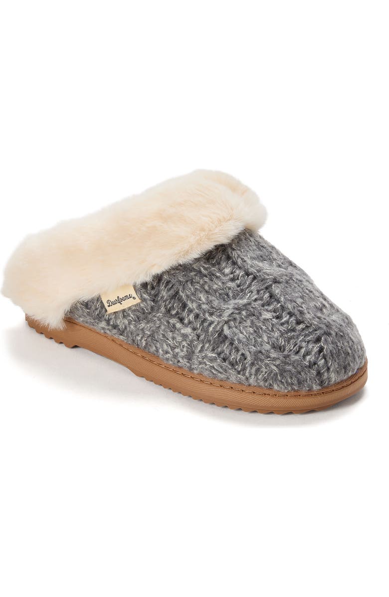 Dearfoams Nicki Knit Scuff Cable Knit Slippers, Main, color, Grey