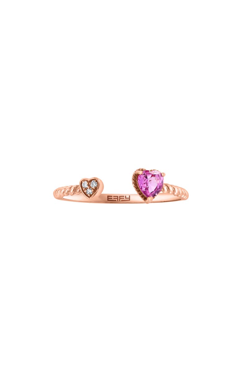 EFFY 14K Rose Gold Diamond & Pink Sapphire Heart Open Band Ring - 0.01ct., Alternate, color, Pink