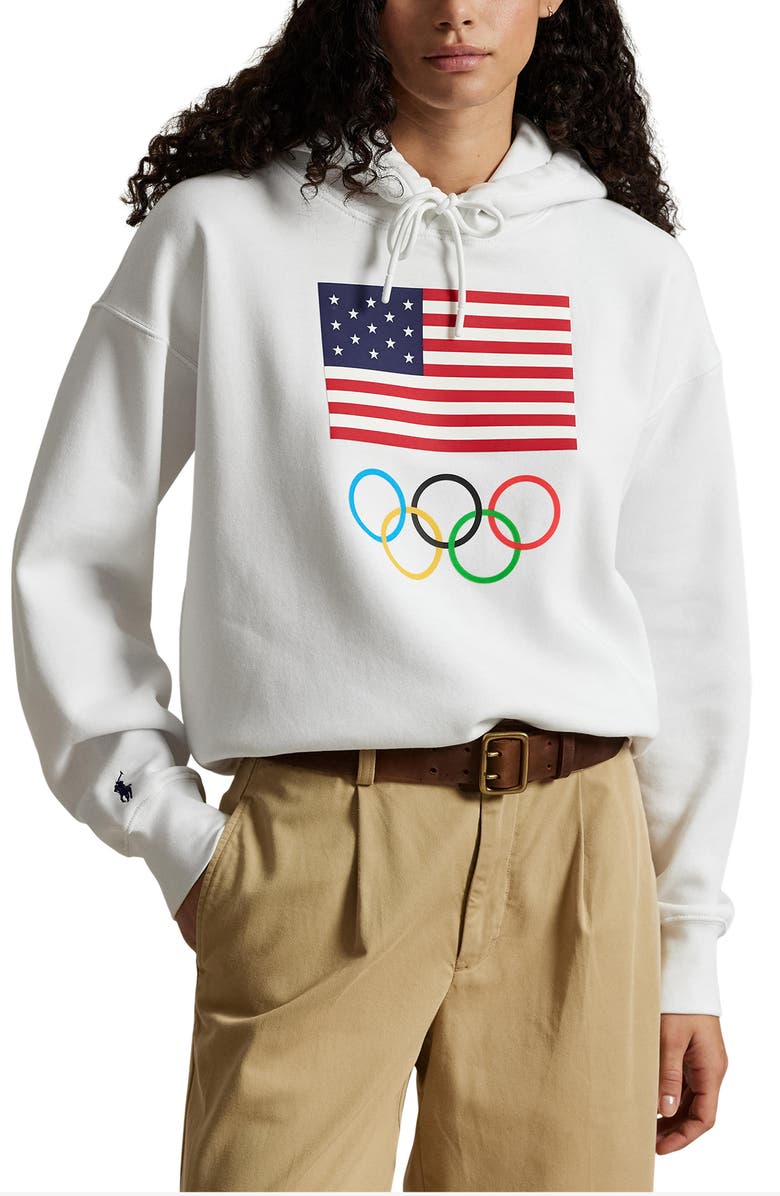Polo Ralph Lauren Team USA Cotton Graphic Hoodie, Main, color, White