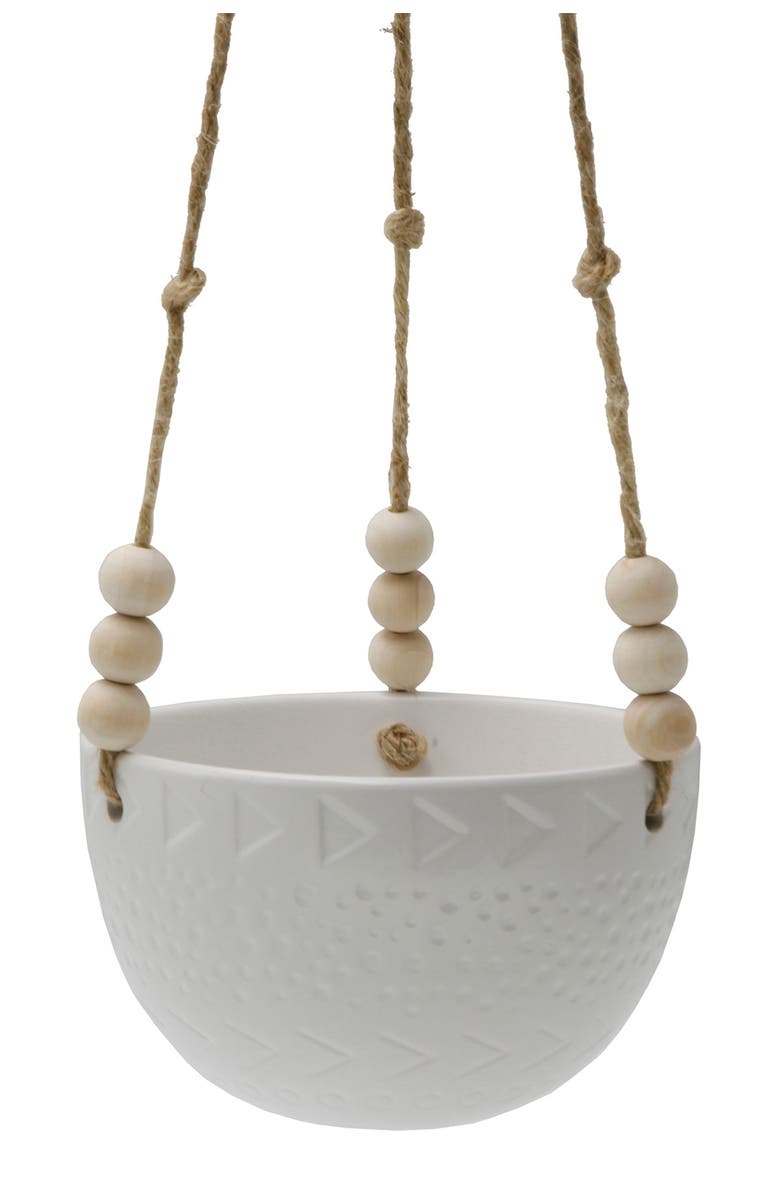 FLORA BUNDA Matte White Caveman Ceramic Hanging Planter, Alternate, color, Matte White