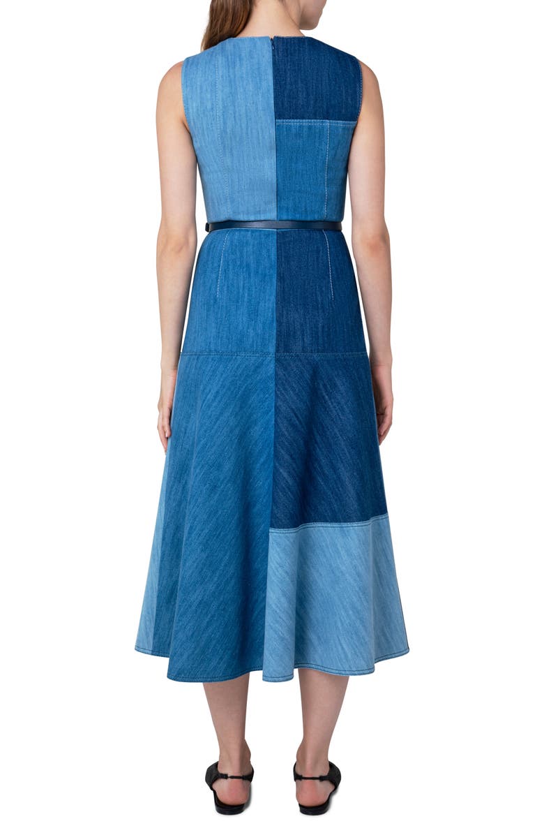 Akris punto Colorblock Belted Denim Midi Dress, Alternate, color, 