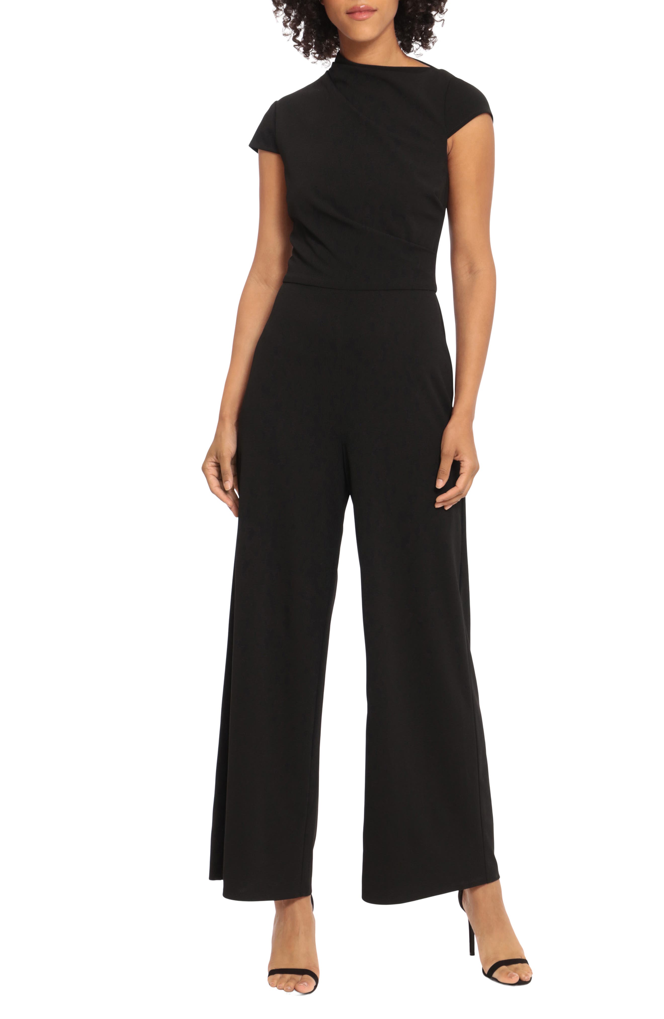 Maggy London Navy Short Rolled Sleeve Surplice Midi Jumpsuit