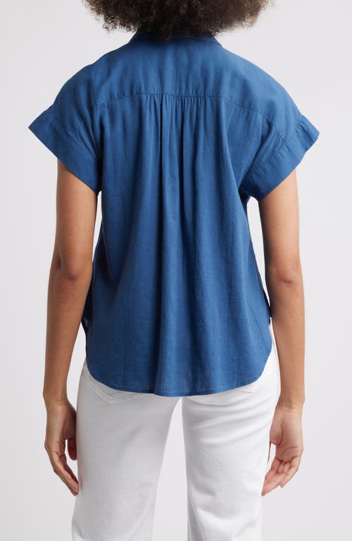 Shop Caslonr Caslon(r) Linen Blend Short Sleeve Button-up Shirt In Blue Ensign