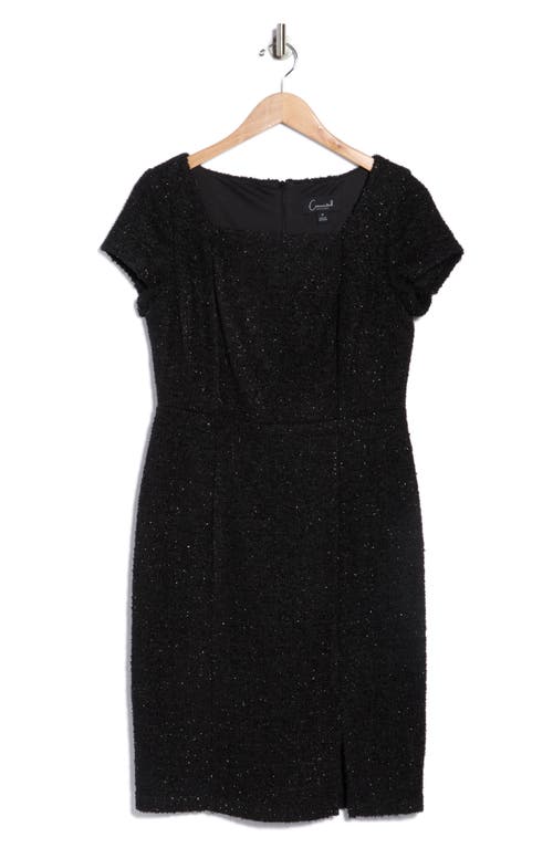 Connected Apparel Metallic Bouclé Cocktail Dress In Black